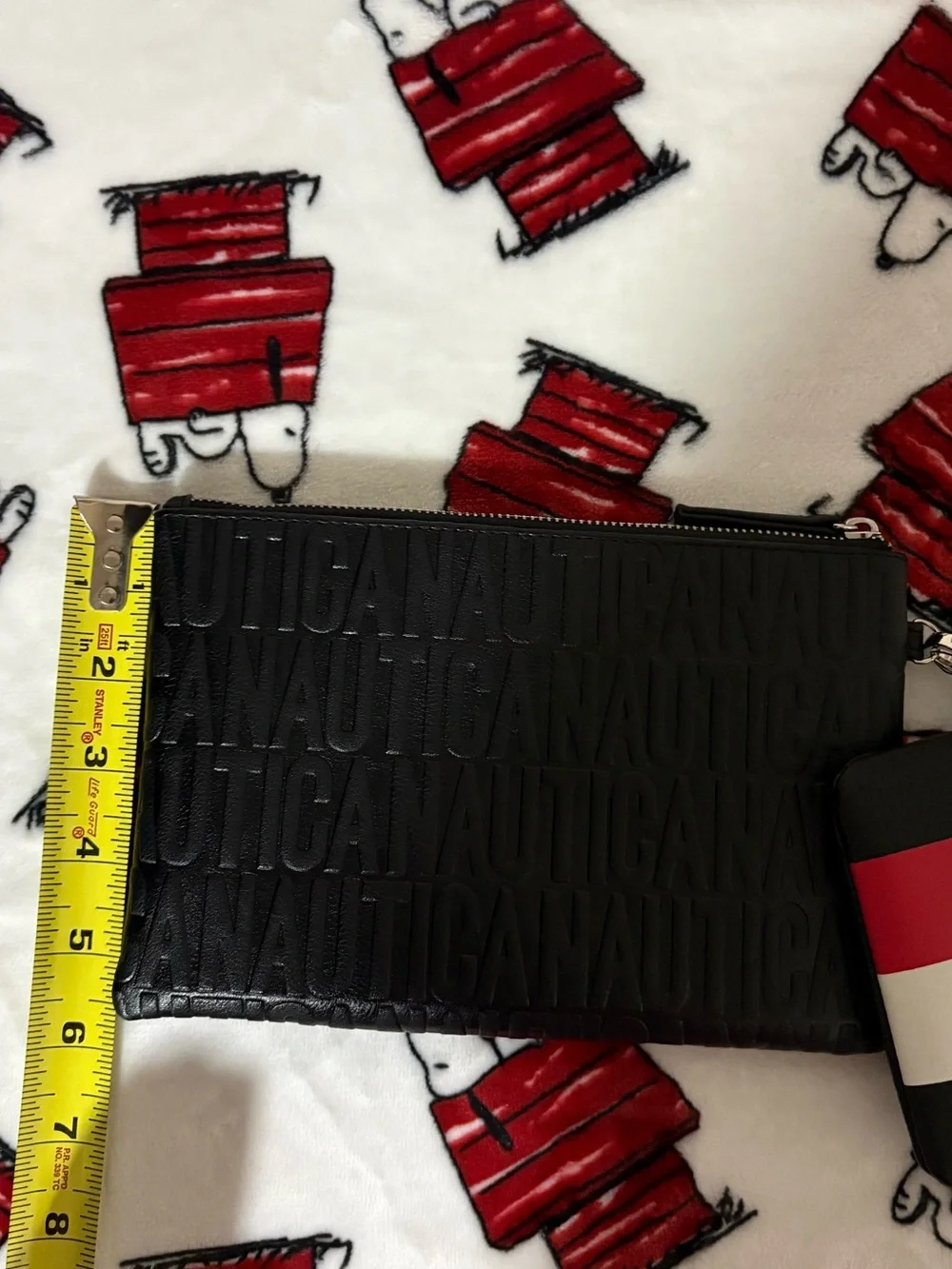 Nautica Black Embossed Leather Card & Key Pouch with Red, White & Blue Tag